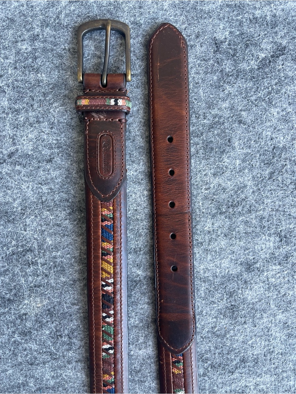 Columbia Men’s Brown Leather Southwestern Woven Belt Size 42
